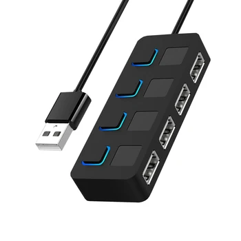 USB 2.0 HUB Multi USB Elosztó 4 Port Bővítő USB-hálózati Adapter w/ LED Kijelző főkapcsoló USB Flash Meghajtók Laptop PC