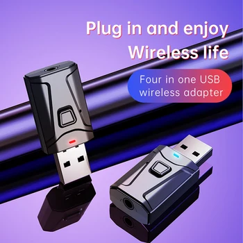 USB-Bluetooth-5.0 Audio Adó-Vevő készülék 4 Az 1-ben Mini, 3,5 MM-es Jack csatlakozó A Számítógép, TV, Laptop, Autó Hangszóró, Fülhallgató Adapter