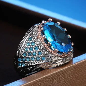VAGZEB 925 Ezüst Luxus, Nagy Ég Kék Ovális CZ Nők Ujján Gyűrű Nemes Szülinapi Buli Évforduló Ajándék Gyűrű Női Ékszerek