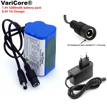 VariCore Védeni 7.4 V 5200 mAh 8.4 V 18650 Li-ion Akkumulátor kerékpár világítás fényszóró különleges akkumulátor DC 5.5*2.1 mm + Töltő 1A