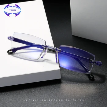 VCKA Kész Rövidlátás Szemüveg keret nélküli Vágás Szemüveg Anti Kék Fény TR90 Szemüveg Szemüveg -1 -4.0 Unisex