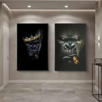 Vicces Állati Fekete Rossz Király, Gorilla, Majom Portré Festmény, Poszterek, Nyomatok, Képek a Wall Art Dekoráció a Szobában