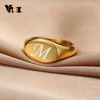 Vnox Gravír Feliratos Pecsét Gyűrű a Nők,9mm-es Kezdeti Arany Hang Fém, Rozsdamentes Acél, Ovális Gyűrű,Minimalista Ujját, Ajándék, Ékszer