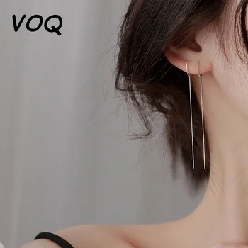 VOQ 925 Sterling Ezüst C-alakú Hosszú Szakasz Hordanak Fülbevalót a Nők Új Design Remek Hosszú Lánc, Fülbevaló Egész