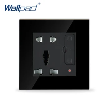 Wallpad Luxus Fekete Edzett Üveg Panel egyesült KIRÁLYSÁG EU 5 Pin Univerzális Aljzat, Kettős USB Töltő 86*86mm 110V-250V