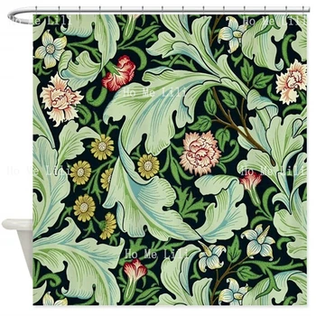William Morris Zuhanyfüggöny Vintage Stílusú Botanikus Virágok, Növények, Zöld Levelek, Szecessziós Vízálló Dekoratív Kád
