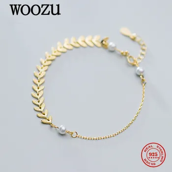 WOOZU Igazi 925 Sterling Ezüst Minimalista Búza Fül Levél Gyöngy Karkötő Női Hangulatos Esküvői koreai Divat Ékszer Ajándék