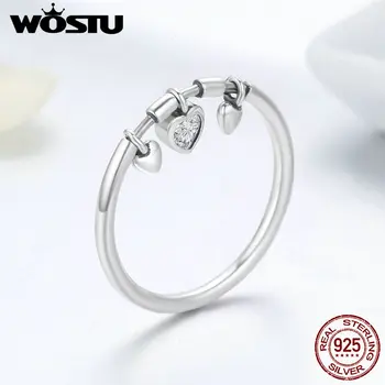 WOSTU Új Érkezés 925 Sterling Ezüst Csillogó Szív Tiszta CZ Judit Női Gyűrű Nők Esküvői Eljegyzési Ékszert FIR215