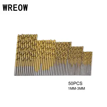 WREOW 50PCS a Nagy Sebességű Acél Fúró Bit Készlet, egyenes szár Csavart HSS Fúró Bit woodenworking Meghatározott kéz eszköz 1/1.5/2.0/2.5/3mm