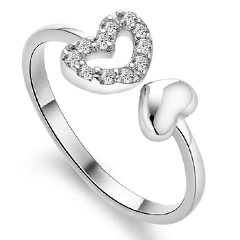 XIYANIKE ezüstözött Ékszerek AAA Nyitott Dupla Szerelmi Cirkon Gyűrűk Fél Nők Állítható Gyűrű Anillos Bague VRS2125
