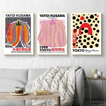 Yayoi Kusama Modern Kiállítás, Poszterek, Nyomatok, Japán Wall Art Képek Múzeum Vászon Festmény Nappali lakberendezés