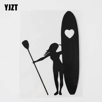 YJZT 10.3CMX15.2 CM Lány Stand Up Paddle Bentlakásos Vinyl Matrica Autó Matrica Fekete/Ezüst 8A-1113