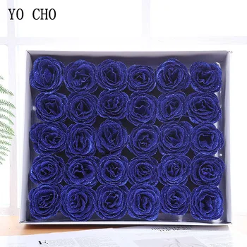 YO CHO Kék Rózsa Virág Fejét Crystal Rose Csillogó Virág Feje, 1 Doboz 30 db Haza Esküvői Dekoráció Valentin Ajándék Bling Virágok