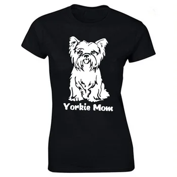 Yorkshire Terrier Kutya Anya Nyomtatás Pamut Alkalmi Tshirt Nők Vicces Póló Lady Streetwear Rendszeres Top Póló