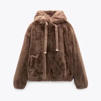 Za Női kabát 2021 Őszi Divat műszőrme Hatás kabát Kabát Vintage Hosszú Ujjú Női Felsőruházat, Elegáns Felsők