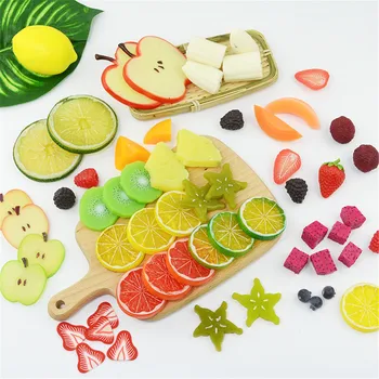 ál-gyümölcs modell sárga barack, eper Sárkány gyümölcs, mint a Kivi görögdinnye, alma, mangó, narancs, citrom, ananász hamis gyümölcs szelet
