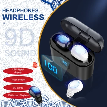 Érintse meg a Bluetooth 5.0 Fülhallgató Kis TWS Vezeték nélküli Fülhallgató 8D Sztereó Sport Headset 3600mAh Töltés Esetben, LED Kijelző