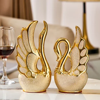 Északi Luxus Szobor Arany Hattyú Kerámia Szobor Lakberendezés Nappali Office Asztali Dekoráció Kiegészítők, Esküvői Szerelmes Ajándékok