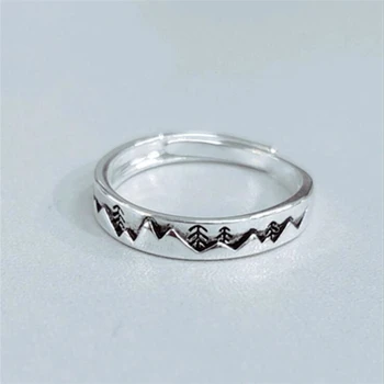 Évad Kapu 925 Sterling Ezüst Divat Egyszerű Hegyi Fák Állítható Méretű Nyitott Gyűrű a Nők, Lányok SR034