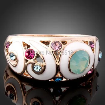 Új 2018 Rose Gold Színű Esküvői Gyűrűk Trendi Színes Máz Kristály Strasszkő Kör Ékszerek Nők Zománc Gyűrűk