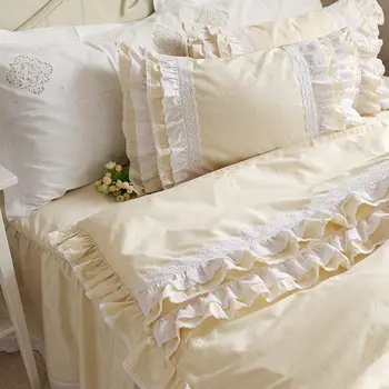 Új Európai torta rétegek emboridery luxus ágyneműgarnitúra krém ágynemű fodros paplanhuzat ágytakaró romantikus édes krém pléd