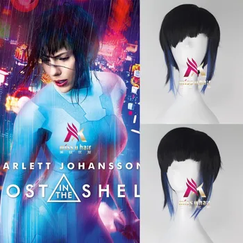 új Film Ghost in the Shell Kusanagi Motoko Fekete Paróka Scarlett Johansson Fekete rövid paróka Cosplay haját a sapka Jelmez+paróka sapka