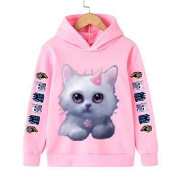Új nyomtatott ruhát, aranyos macskák kapucnis felső fiúk streetwear Harajuku gyerekeknek, anime pullovers gyerekek lányok melegítőfelső