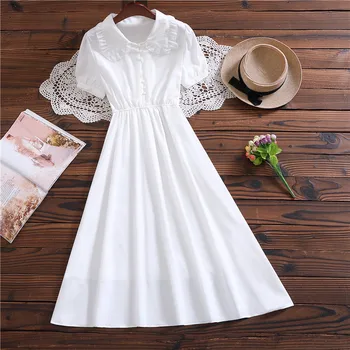 Új nyári divat szilárd fehér ruha mori, aranyos, édes ruha