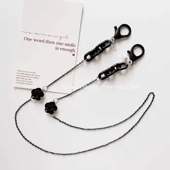 Új stílus egyszerű fekete akril virág nyaklánc zsinór szemüveg lánc fülhallgató lánc, lánc, maszk