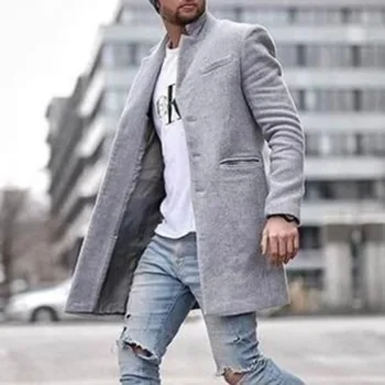 Őszi Téli 2021 Divat Gyapjú Kabát Férfi Plus Size Outwear Fekete Meleg Férfi Hosszú Blézer Kabát Hivatal Kabát Szabott Kabát 4XL